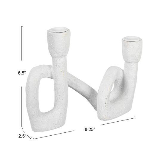 Hello Honey® 8.3" White Abstract Double Taper Candle Holder